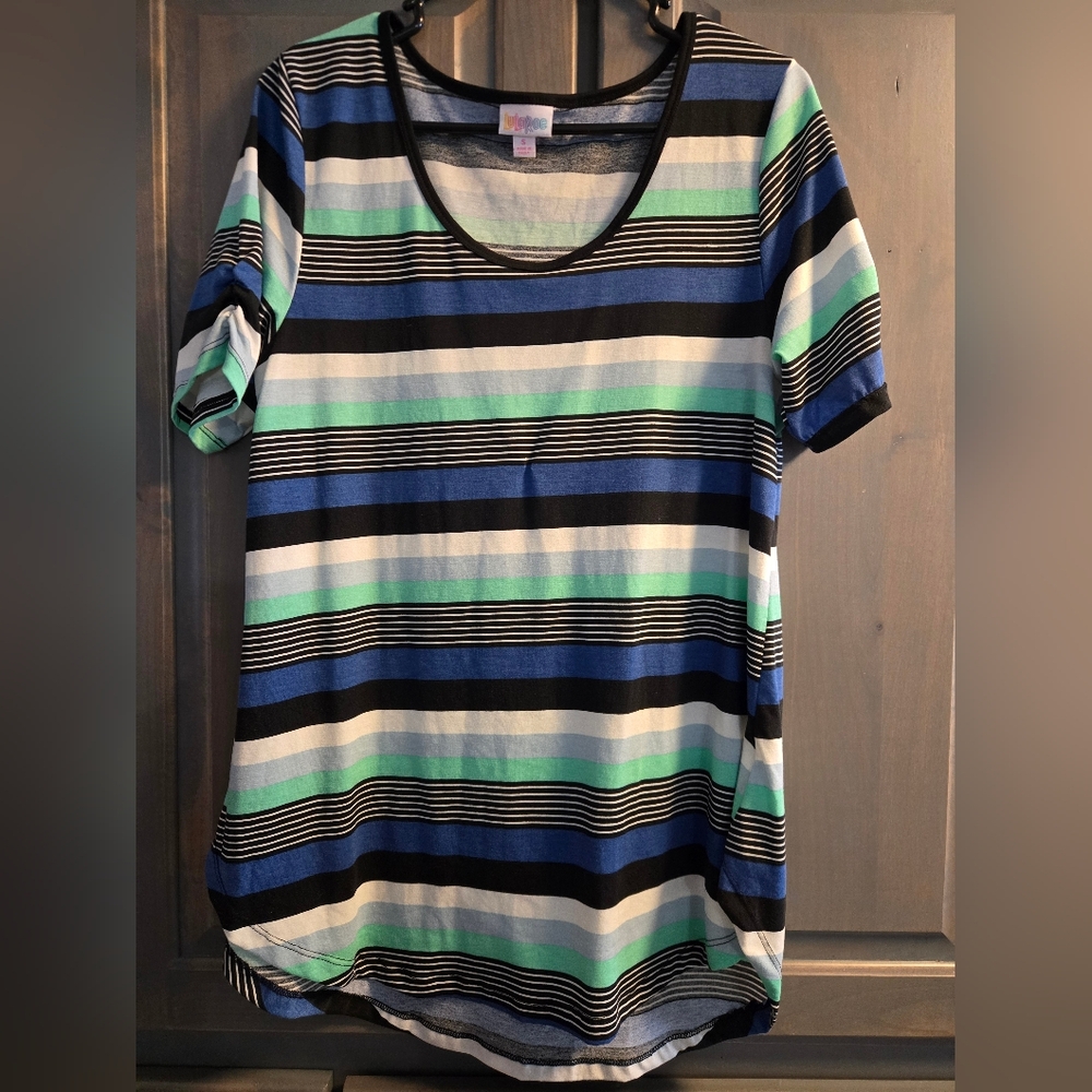 Lularoe Morgan Striped Women's Top - Blue, Green, Black, NWOT Sz Small